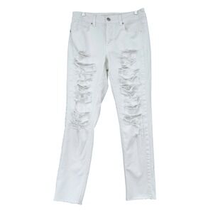 American Eagle Tomgirl Women 4 Cotton White Distressed Button Fly Jeans